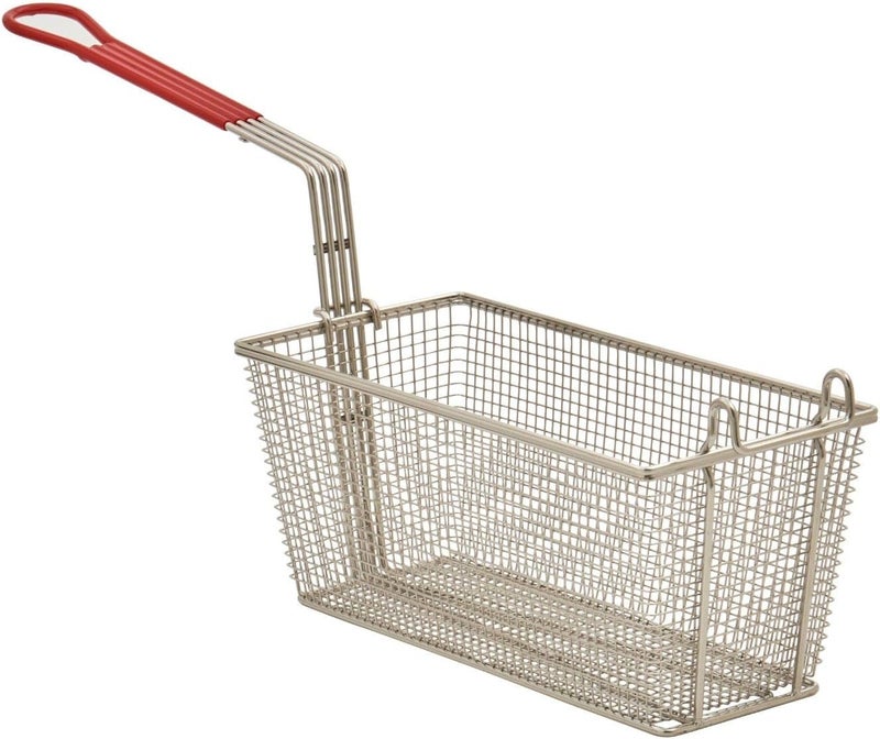 Kratos Commercial Deep Fryer Basket for 40 lb. and 50 lb. / 3 and 4 Burner Commercial Gas Floor Fryers | 13.25" x 6.5" x 6" | Replacement Deep Fryer Basket with Red Handle (29Y-081) - Image 1